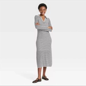 A New Day Black and White Striped Long Sleeve Dress